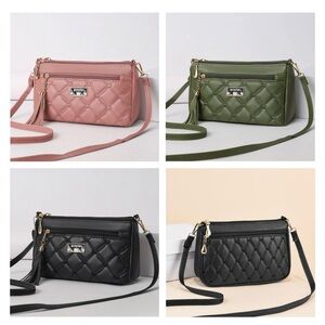 NEW Set of 3 Quilted Pink Green Black & Gold Crossbody Bag Purse Bundle Lot